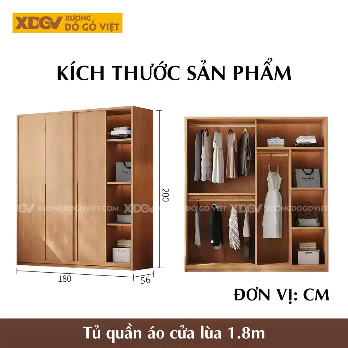 Tủ Quần Áo Gỗ Veneer Sồi Cửa Lùa 4 Buồng Tay Nắm Âm Đẹp