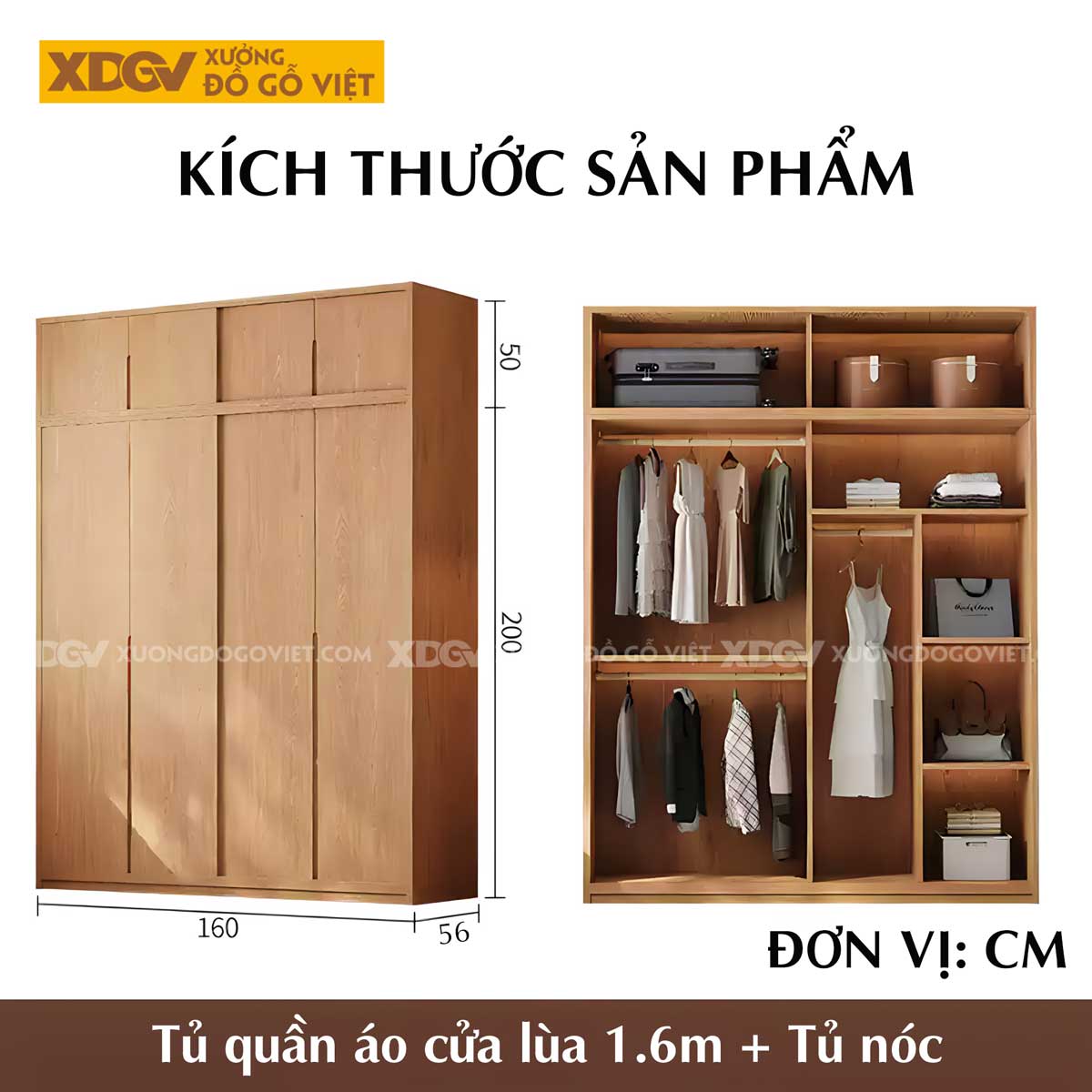 Tủ Quần Áo Gỗ Veneer Sồi Cửa Lùa 4 Buồng Tay Nắm Âm Đẹp