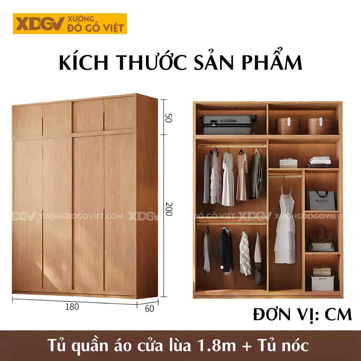 Tủ Quần Áo Gỗ Veneer Sồi Cửa Lùa 4 Buồng Tay Nắm Âm Đẹp