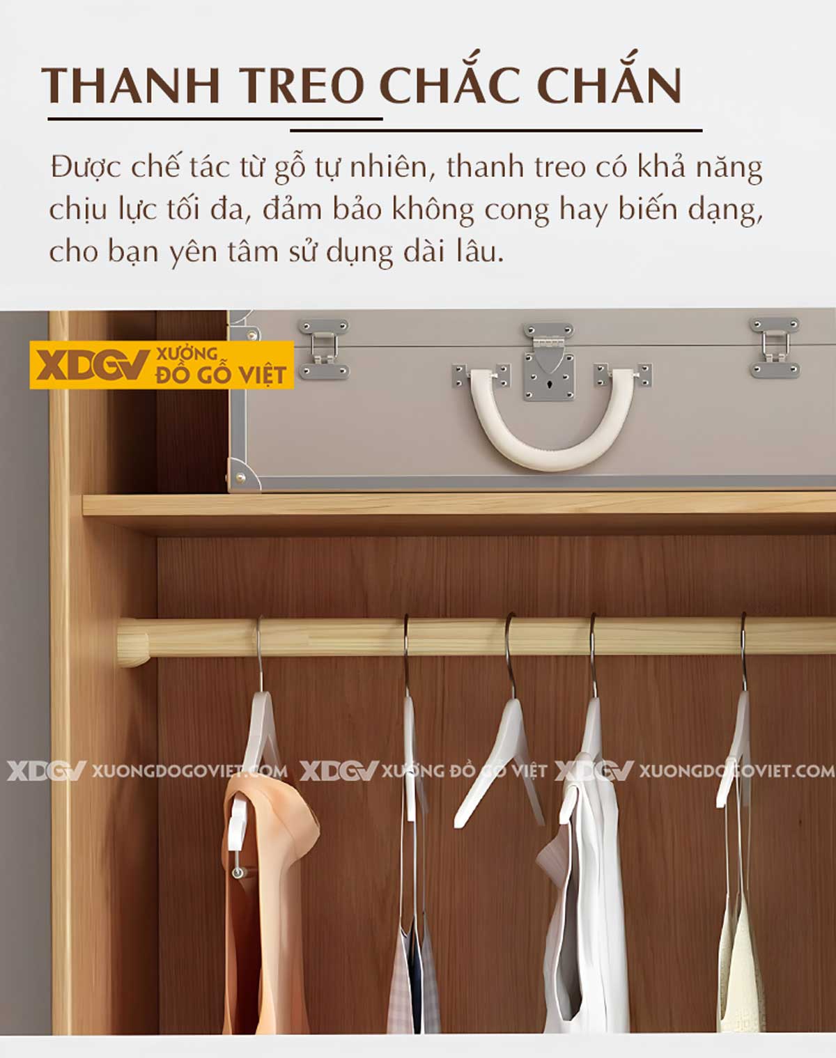 Tủ Quần Áo Gỗ Veneer Sồi Cửa Lùa Thêm Ngăn Nóc Và Kệ Bên