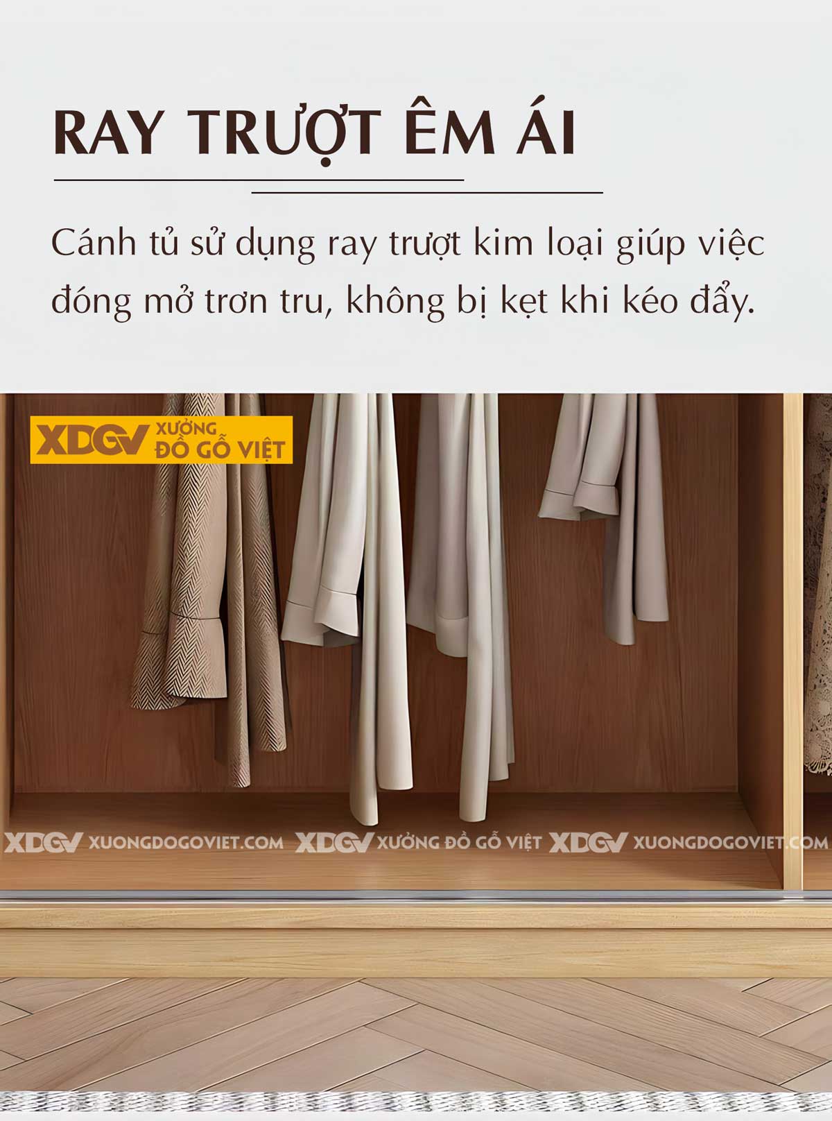 Tủ Quần Áo Gỗ Veneer Sồi Cửa Lùa Thêm Ngăn Nóc Và Kệ Bên