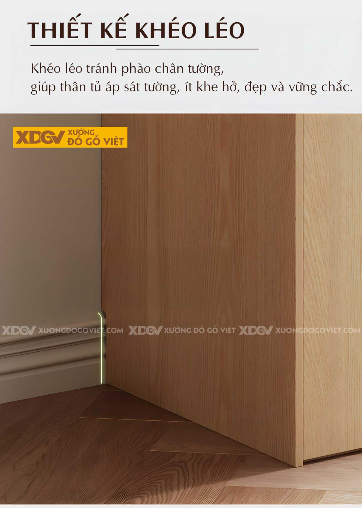 Tủ Quần Áo Gỗ Veneer Sồi Cửa Lùa Thêm Ngăn Nóc Và Kệ Bên
