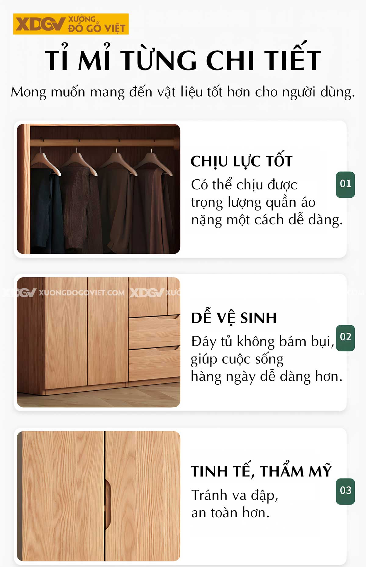 Tủ Quần Áo Gỗ Veneer Sồi Hiện Đại Tiện Lợi Nhiều Ngăn Để Đồ