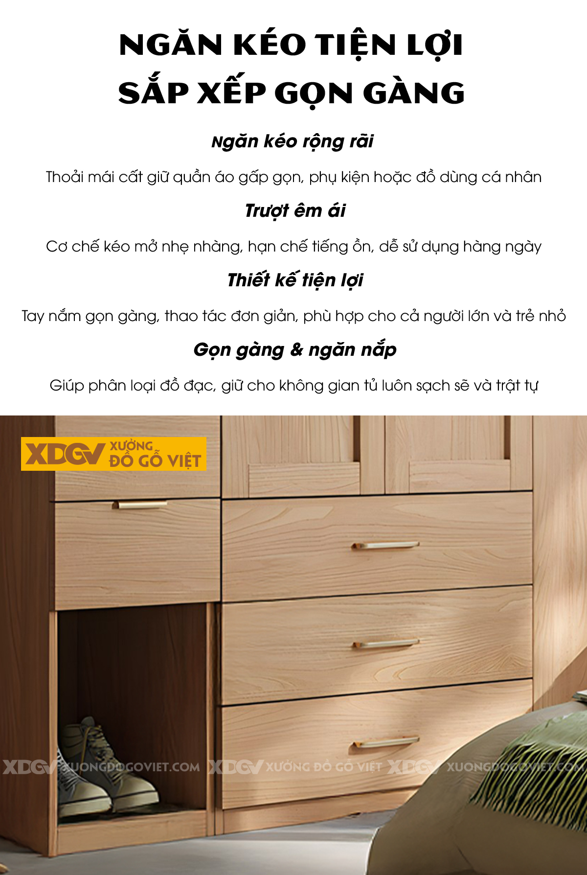 Tủ Quần Áo Gỗ Veneer Sồi Kết Hợp Bàn Trang Điểm Đa Năng