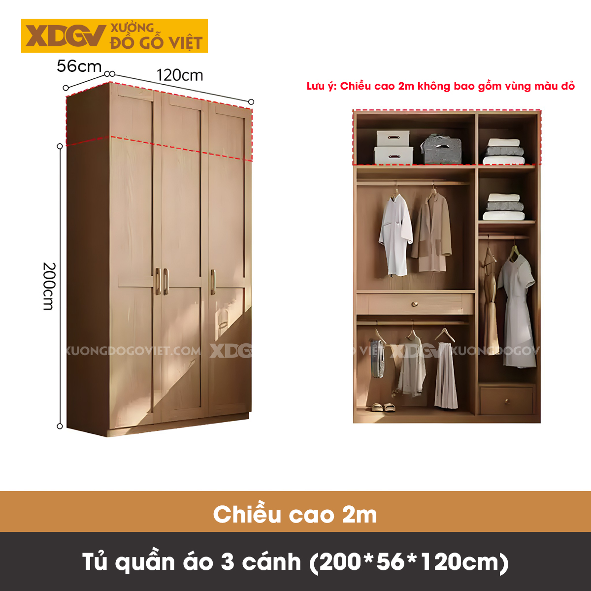 Tủ Quần Áo Gỗ Veneer Sồi Kết Hợp Bàn Trang Điểm Đa Năng