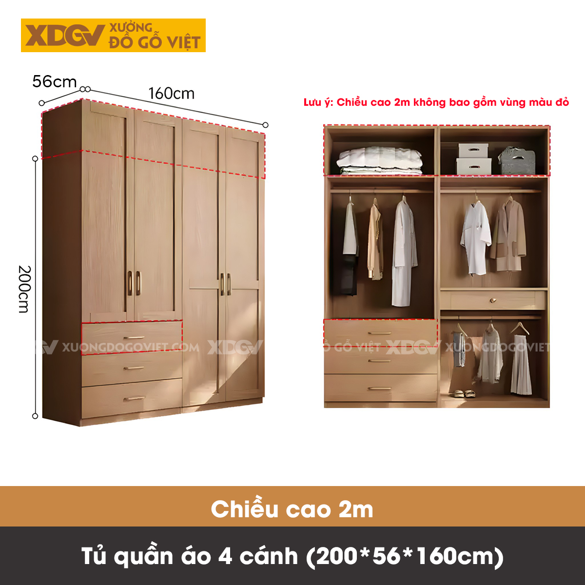 Tủ Quần Áo Gỗ Veneer Sồi Kết Hợp Bàn Trang Điểm Đa Năng