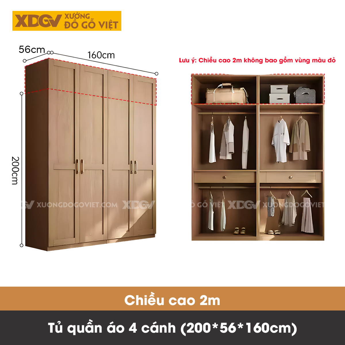 Tủ Quần Áo Gỗ Veneer Sồi Kết Hợp Bàn Trang Điểm Đa Năng