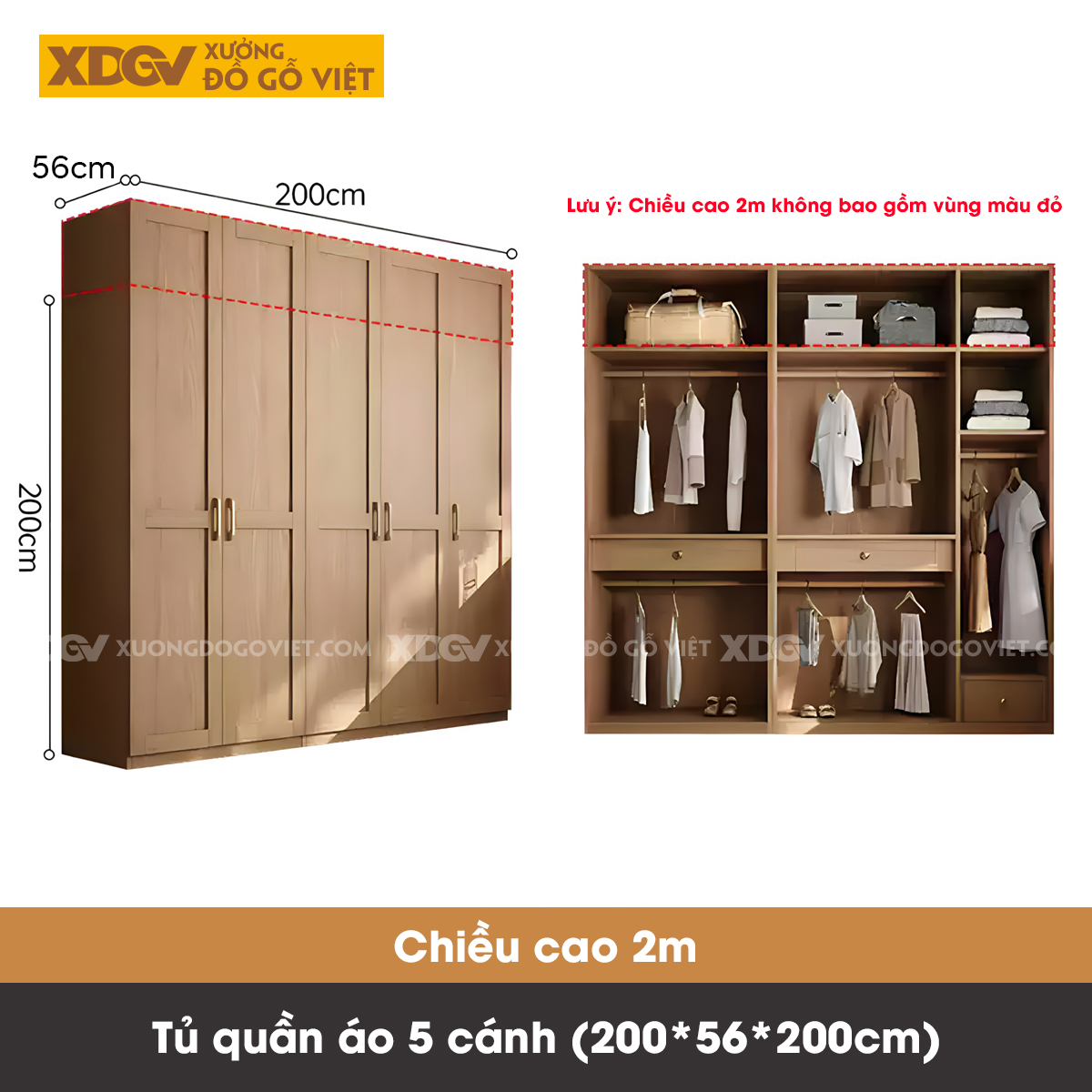 Tủ Quần Áo Gỗ Veneer Sồi Kết Hợp Bàn Trang Điểm Đa Năng