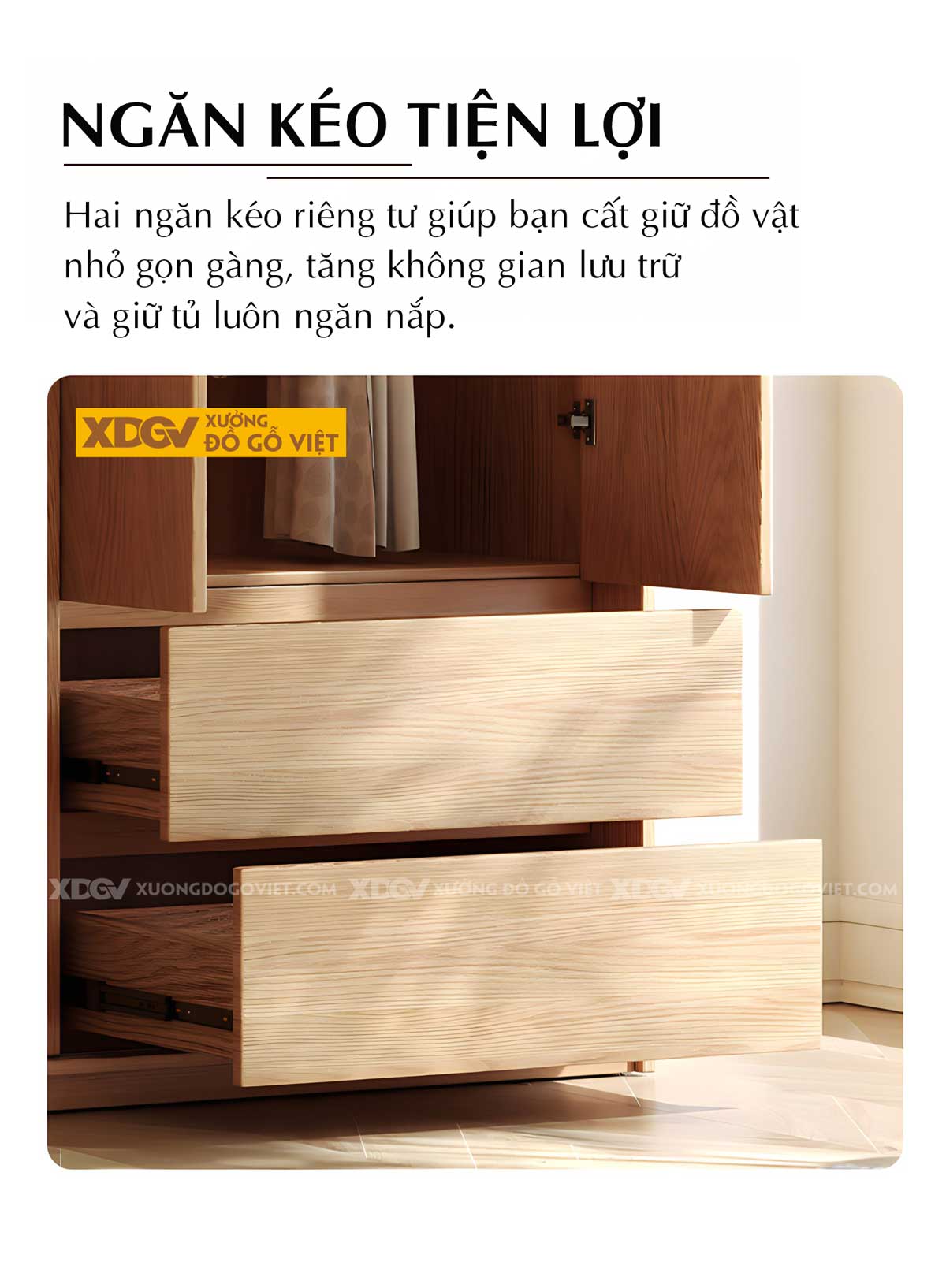 Tủ Quần Áo Gỗ Veneer Sồi Kết Hợp Cửa Lùa & Cửa Mở Linh Hoạt