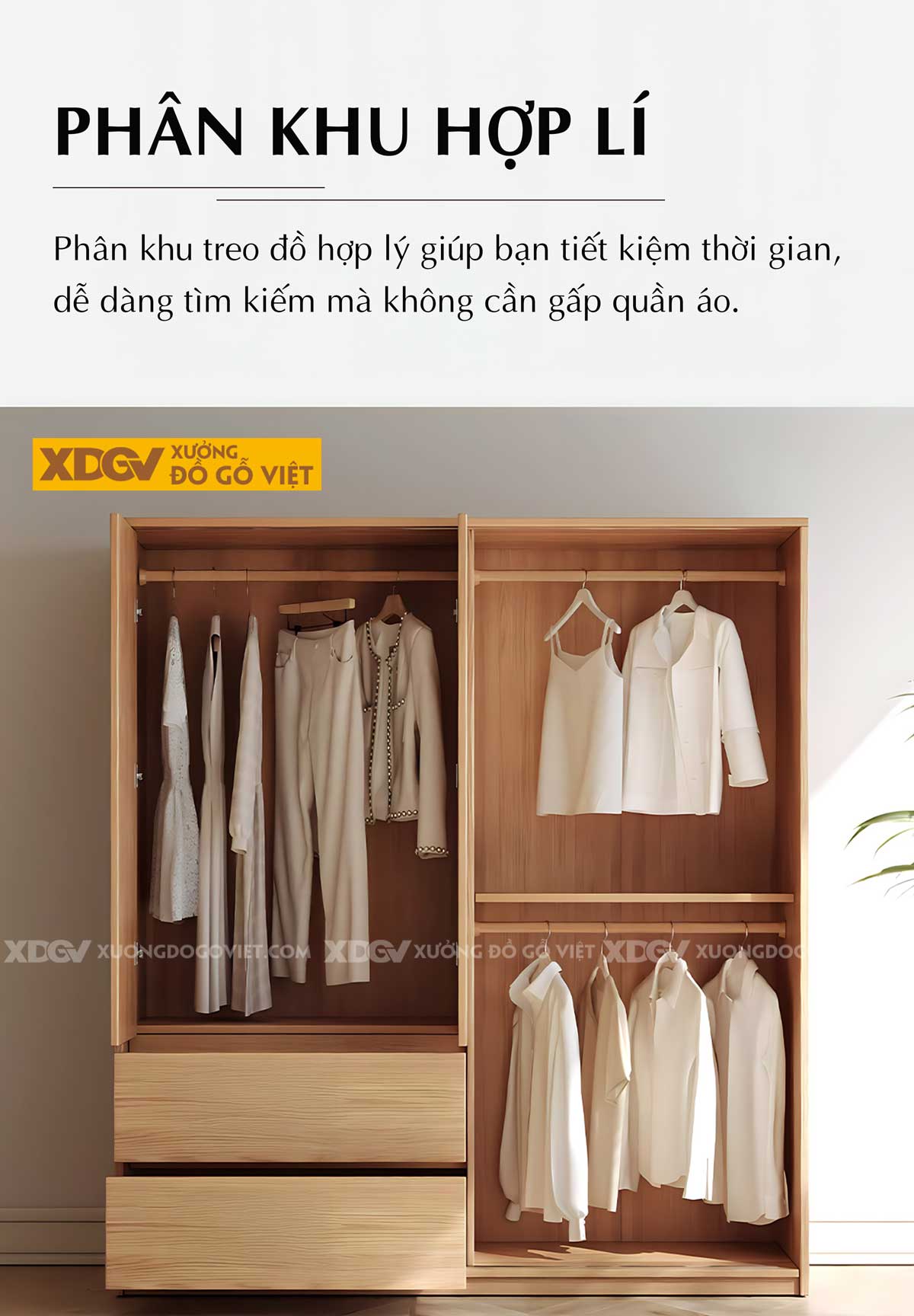 Tủ Quần Áo Gỗ Veneer Sồi Kết Hợp Cửa Lùa & Cửa Mở Linh Hoạt