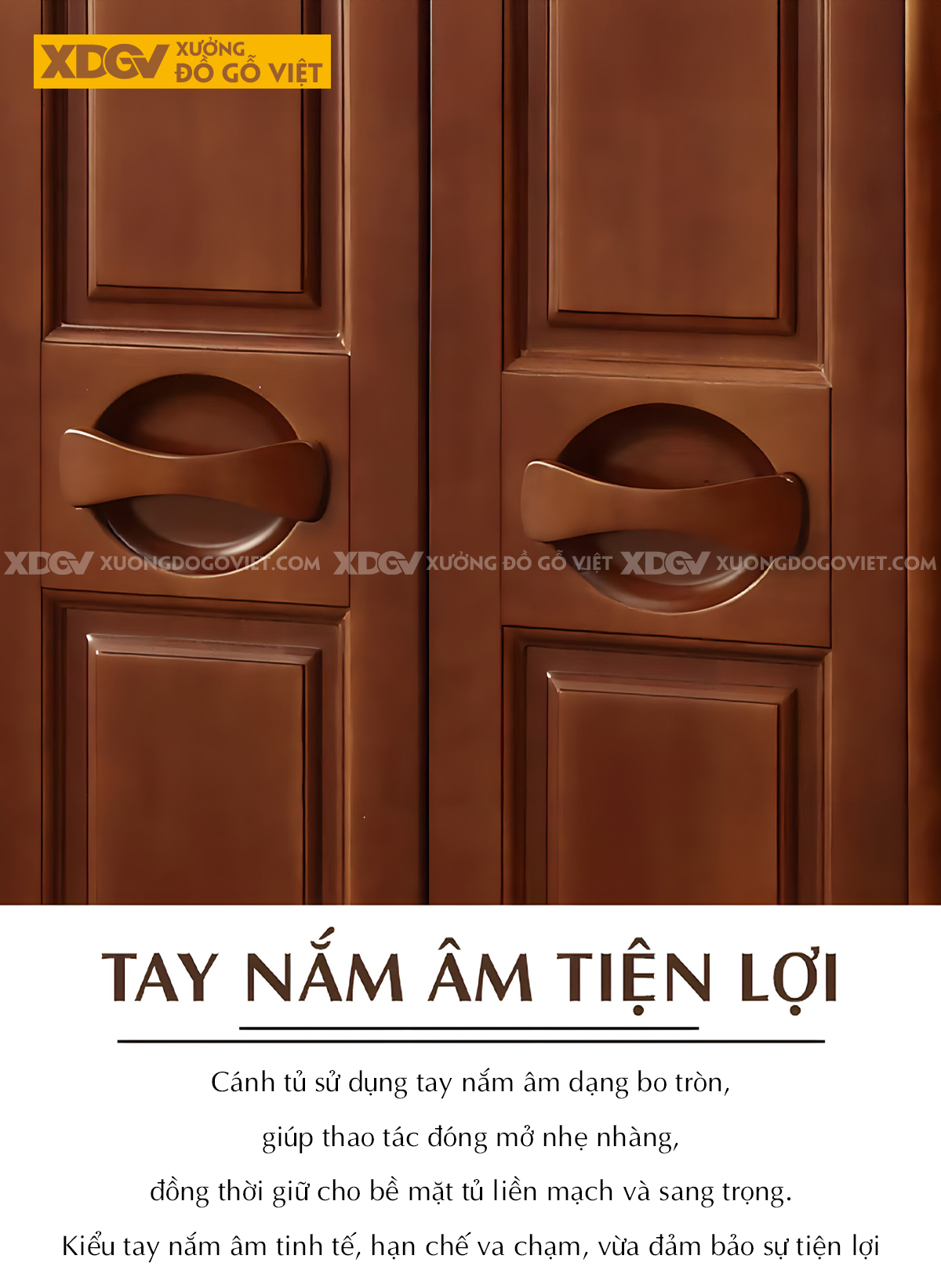 Tủ Quần Áo Gỗ Veneer Xoan Đào Tân Cổ Điển Tay Nắm Ngang