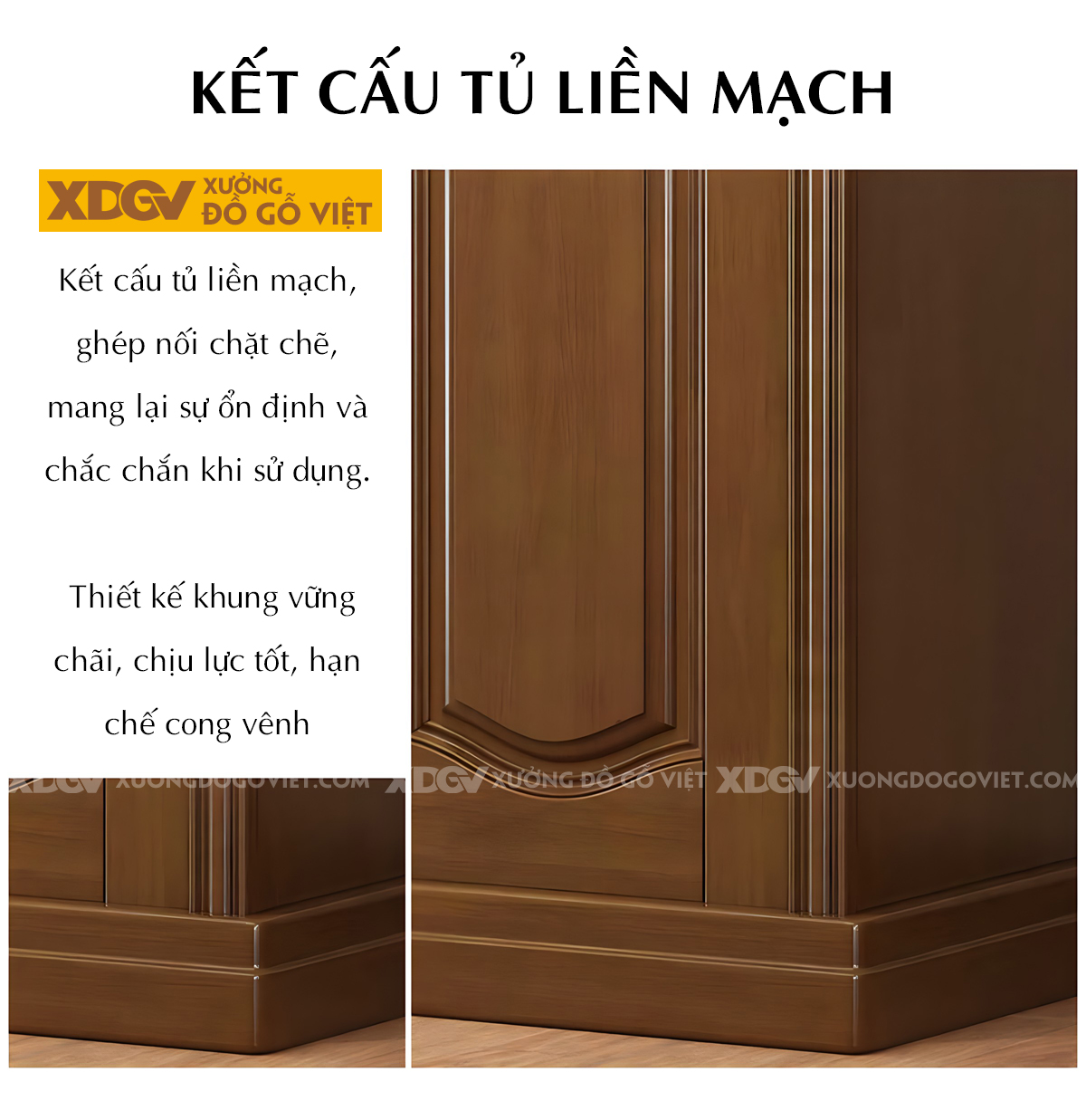 Tủ Quần Áo Gỗ Veneer Xoan Đào Tân Cổ Điển Tay Nắm Ngang