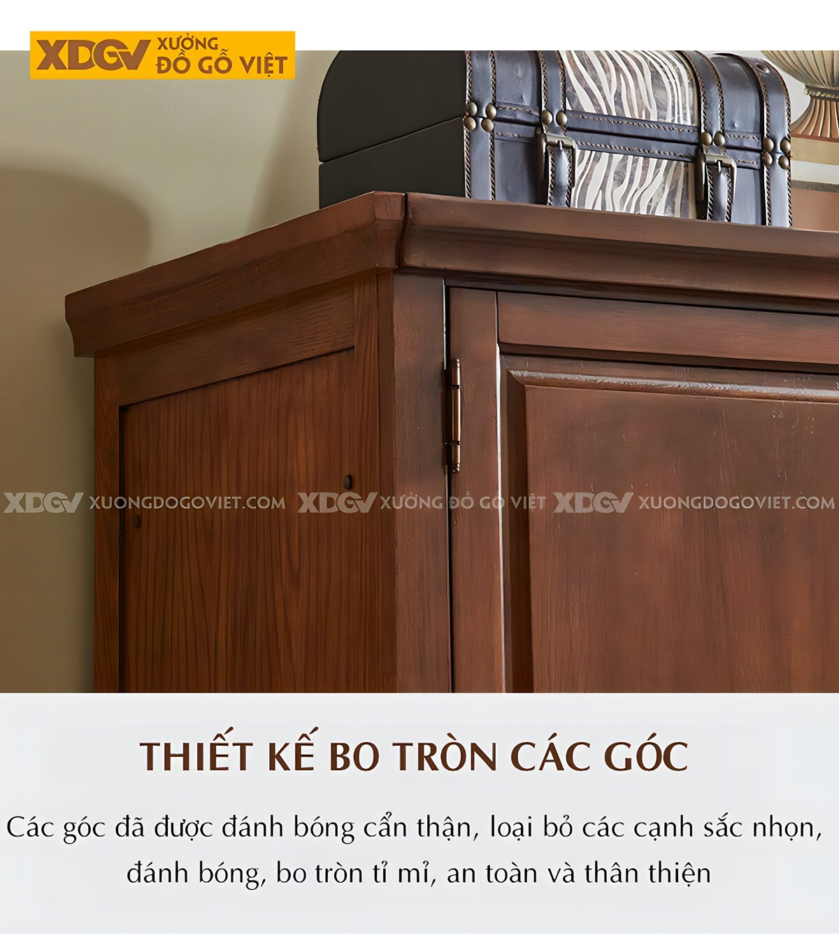 Tủ Quần Áo Gỗ Xoan Đào 3 Cánh Mở Khung Pano Ngăn Kéo Dưới