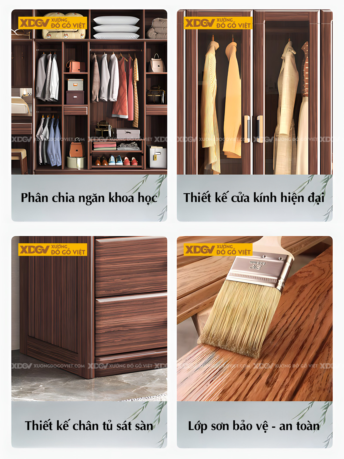 Tủ Quần Áo Kết Hợp Bàn Trang Điểm Gỗ Lim Cánh Kính Trà Nhạt