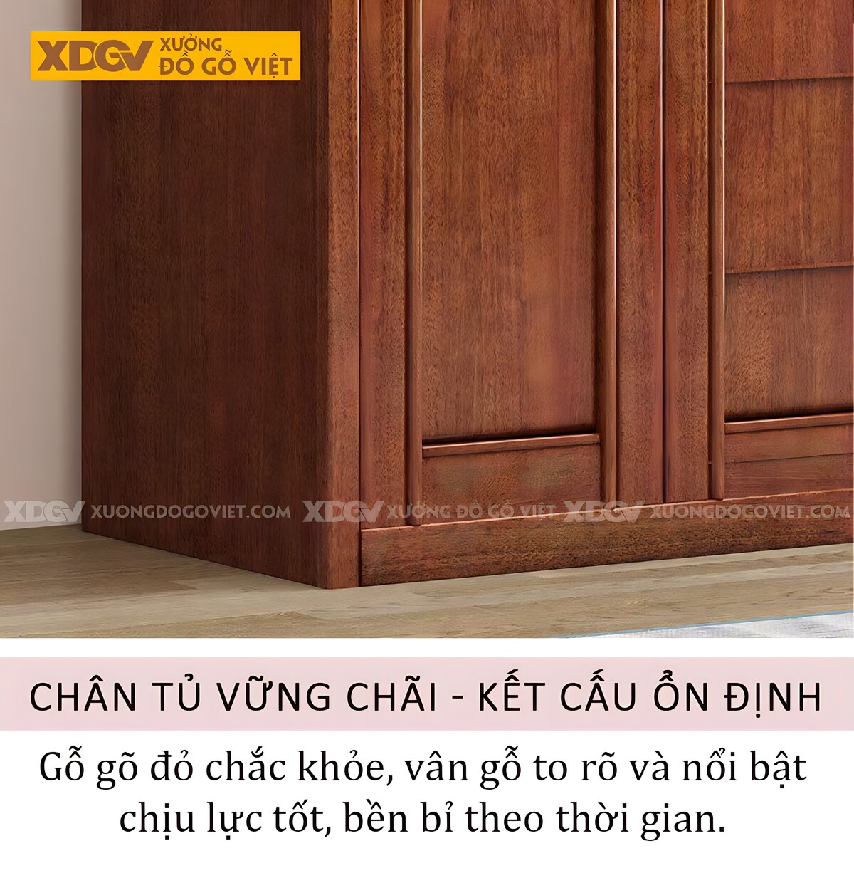 Tủ Quần Áo Mặt Gõ Đỏ Hiện Đại Cánh Pano Tay Nắm Gỗ Đồng Bộ