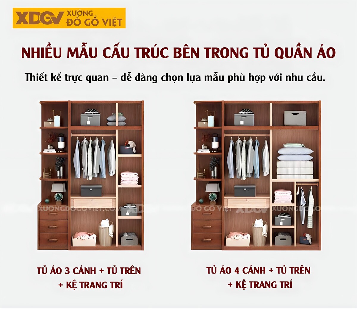 Tủ Quần Áo Mặt Gõ Đỏ Hiện Đại Cánh Pano Tay Nắm Gỗ Đồng Bộ