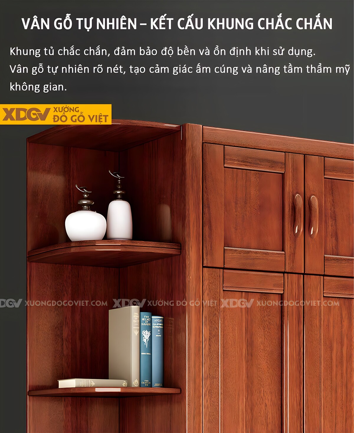 Tủ Quần Áo Mặt Gõ Đỏ Hiện Đại Cánh Pano Tay Nắm Gỗ Đồng Bộ