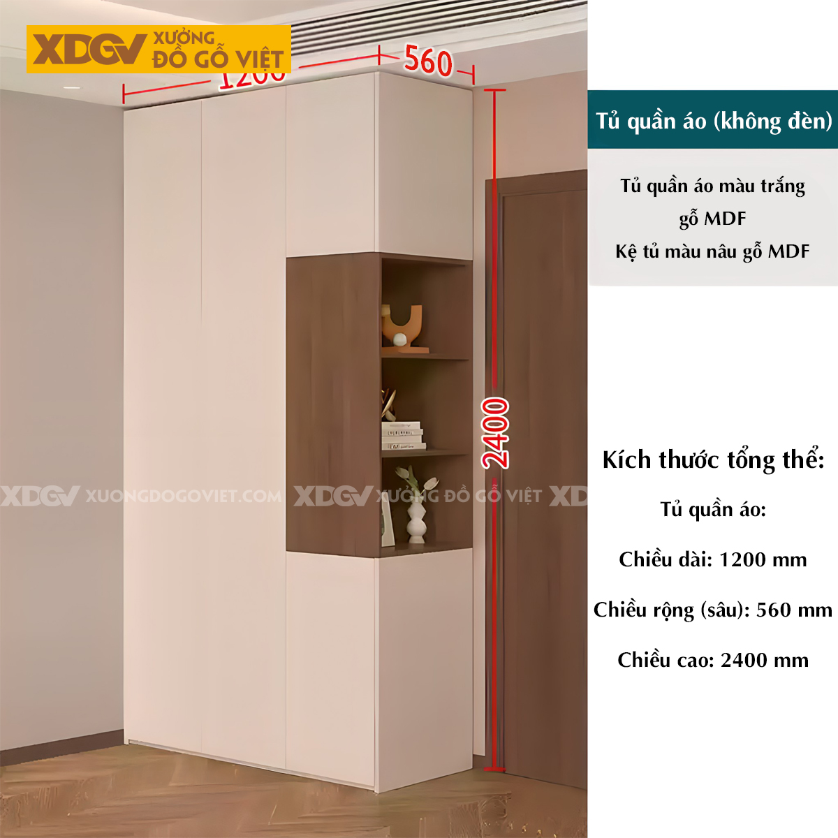 Tủ Quần Áo MDF Kết Hợp Bàn Trang Điểm Cánh Sơn Trắng Đẹp