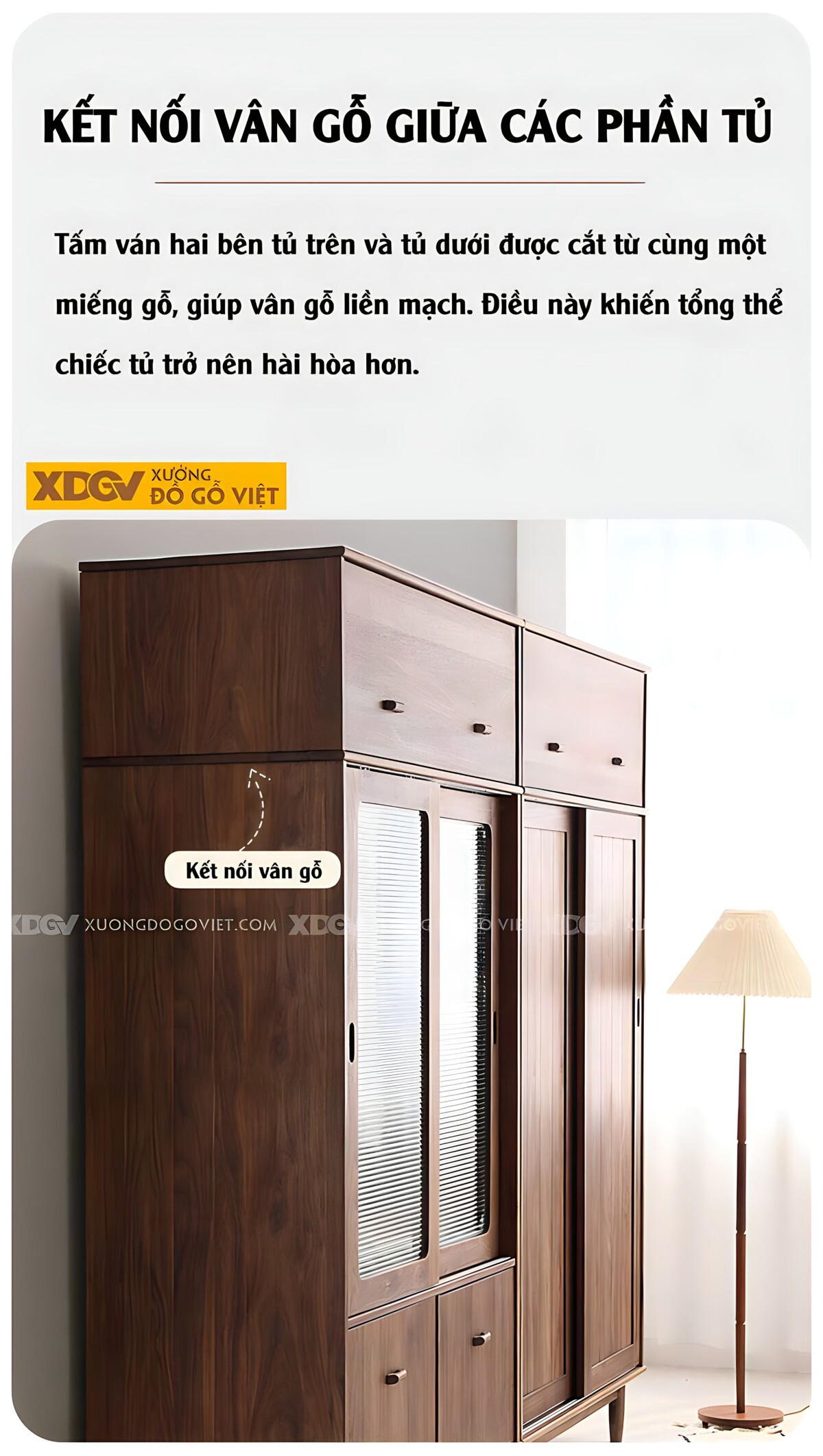 Tủ Quần Áo Óc Chó Hiện Đại Cửa Lùa 2 Hệ Loại Gỗ Và Kính Mờ