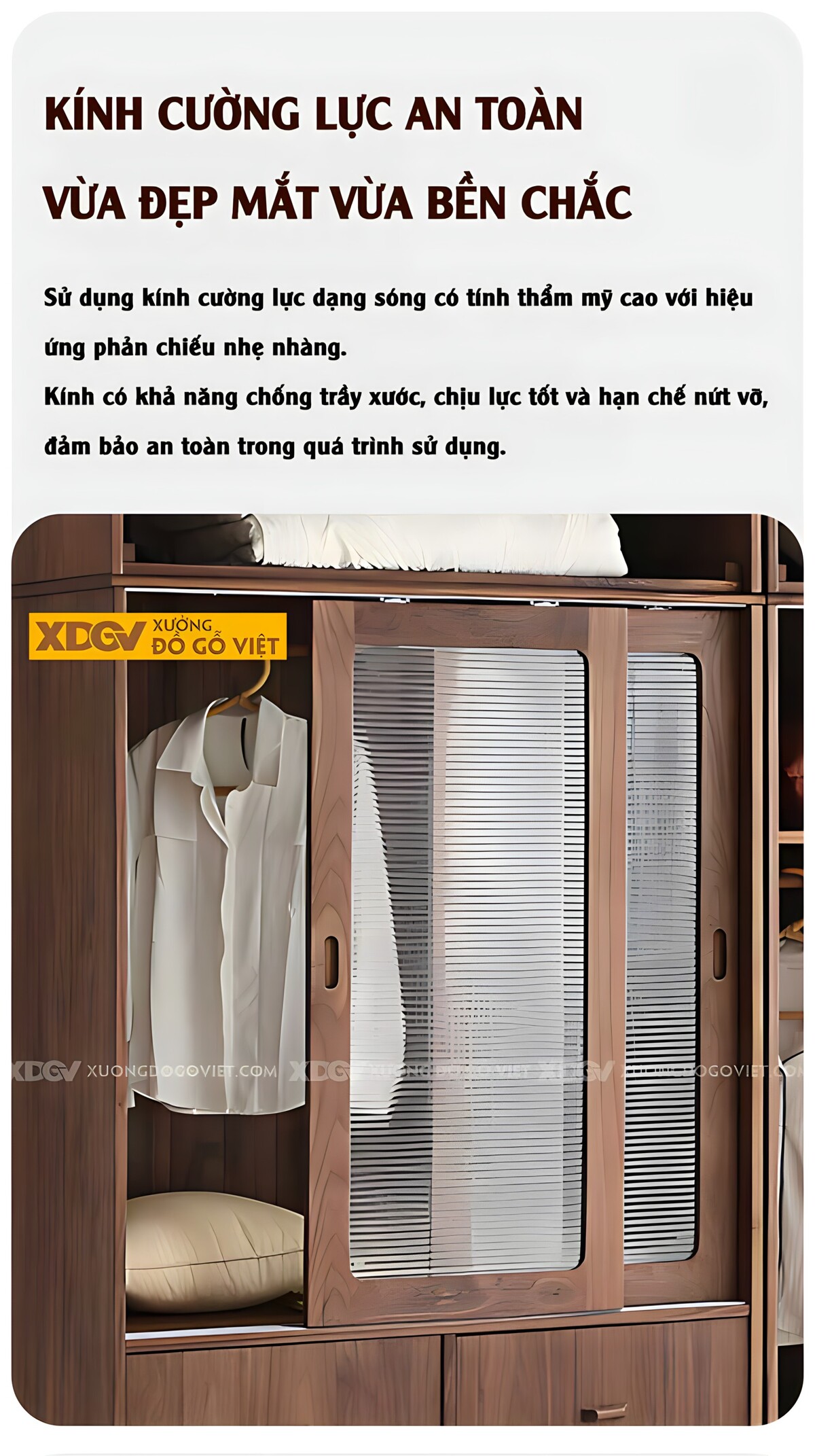 Tủ Quần Áo Óc Chó Hiện Đại Cửa Lùa 2 Hệ Loại Gỗ Và Kính Mờ