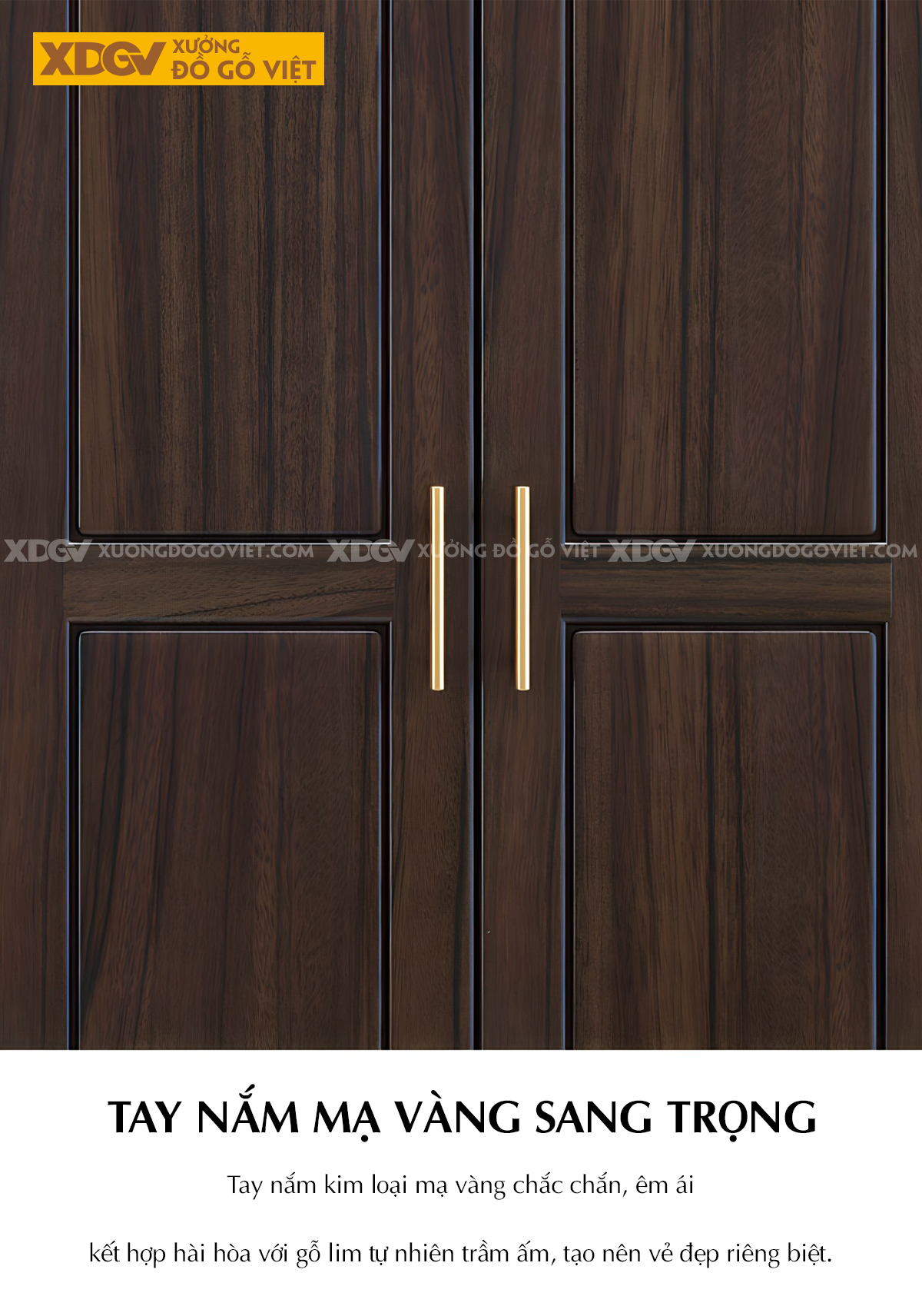 Tủ Quần Áo Phòng Ngủ 5 Cánh Gỗ Lim Kính Trong Khung Nhôm Đen