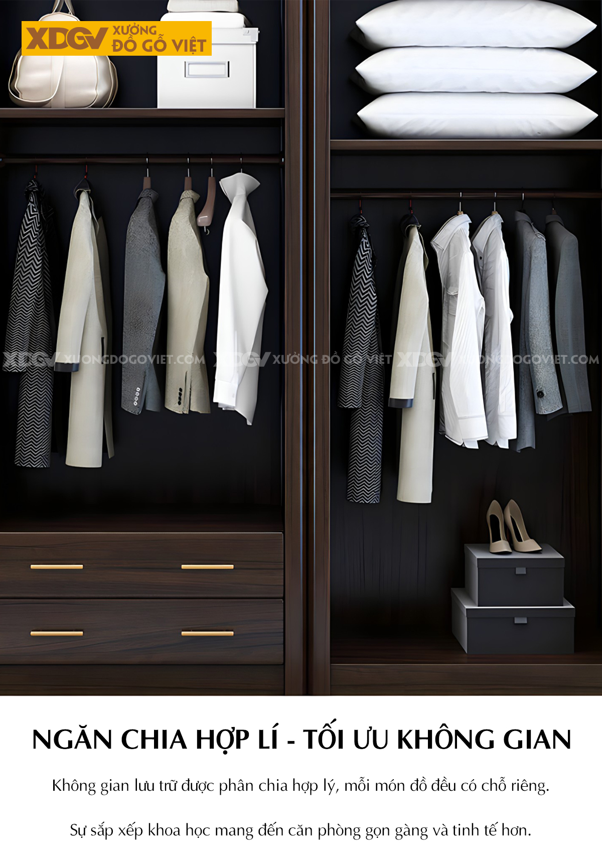 Tủ Quần Áo Phòng Ngủ 5 Cánh Gỗ Lim Kính Trong Khung Nhôm Đen