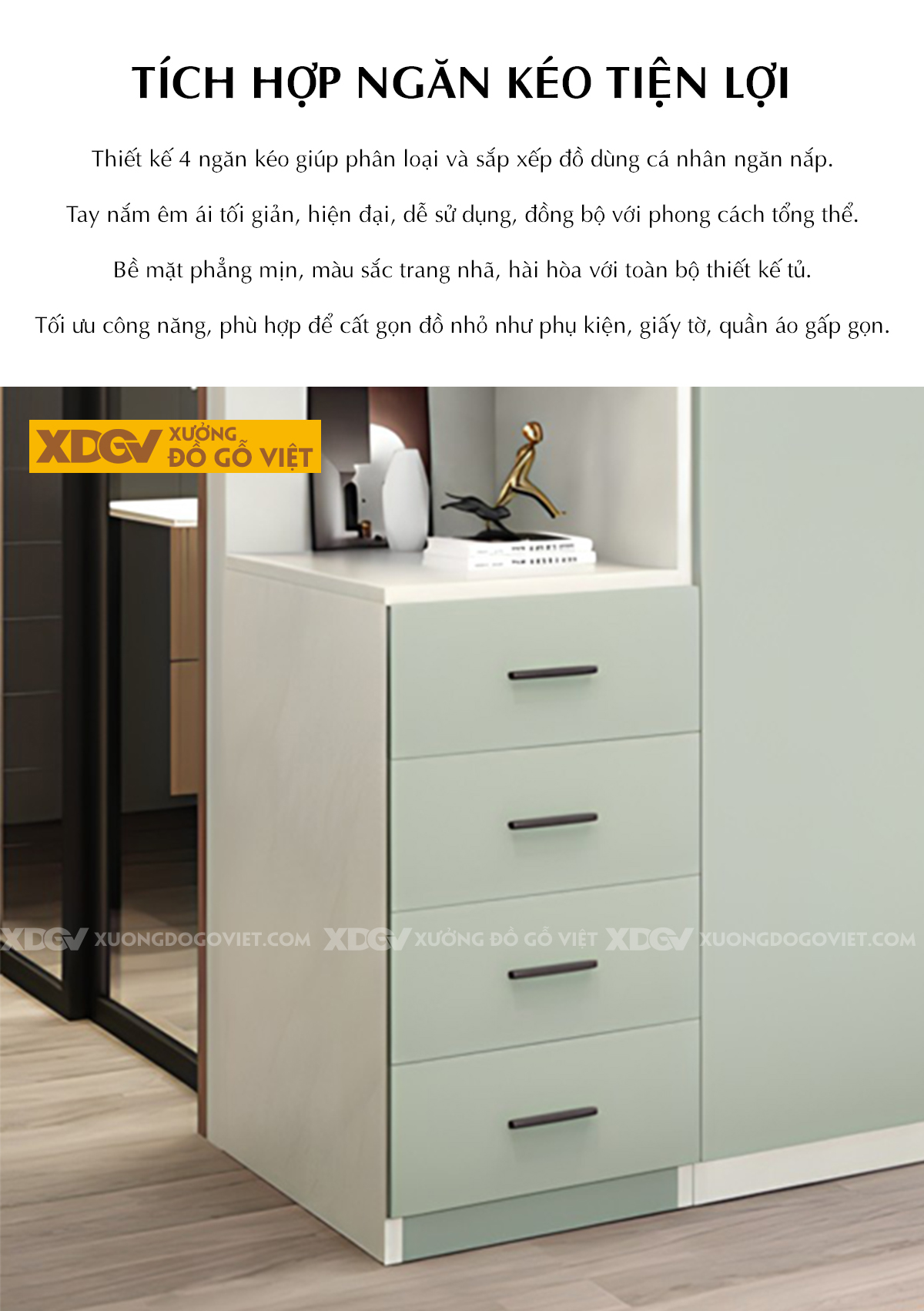 Tủ Quần Áo Phòng Ngủ Gỗ Công Nghiệp Dạng Hộp Tay Âm Dưới