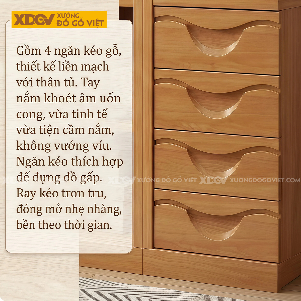 Tủ Quần Áo Phòng Ngủ Gỗ Gõ Đỏ Cánh Lùa Tay Nắm Âm Độc Đáo