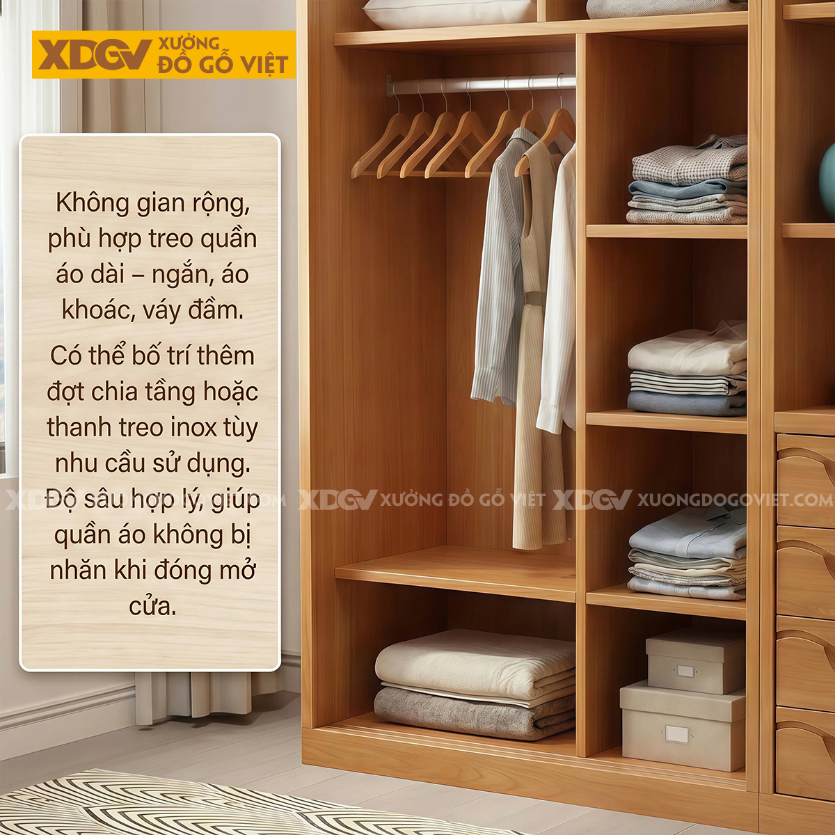 Tủ Quần Áo Phòng Ngủ Gỗ Gõ Đỏ Cánh Lùa Tay Nắm Âm Độc Đáo