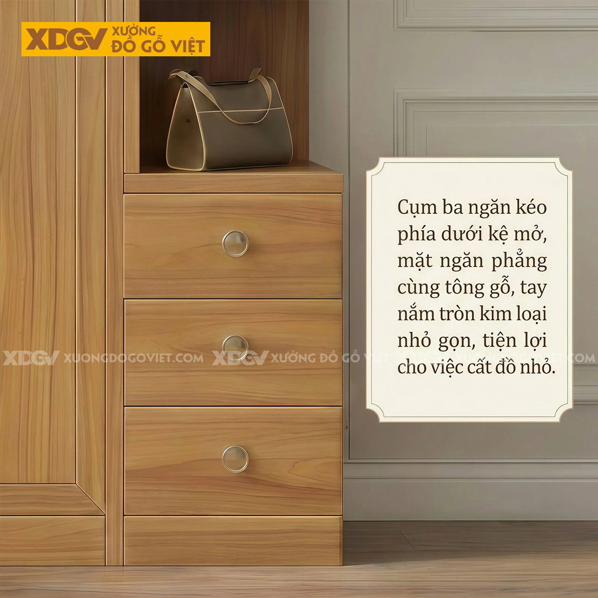 Tủ Quần Áo Phòng Ngủ Gỗ Gõ Đỏ Chân Bệt Tay Nắm Bọc Kim Loại