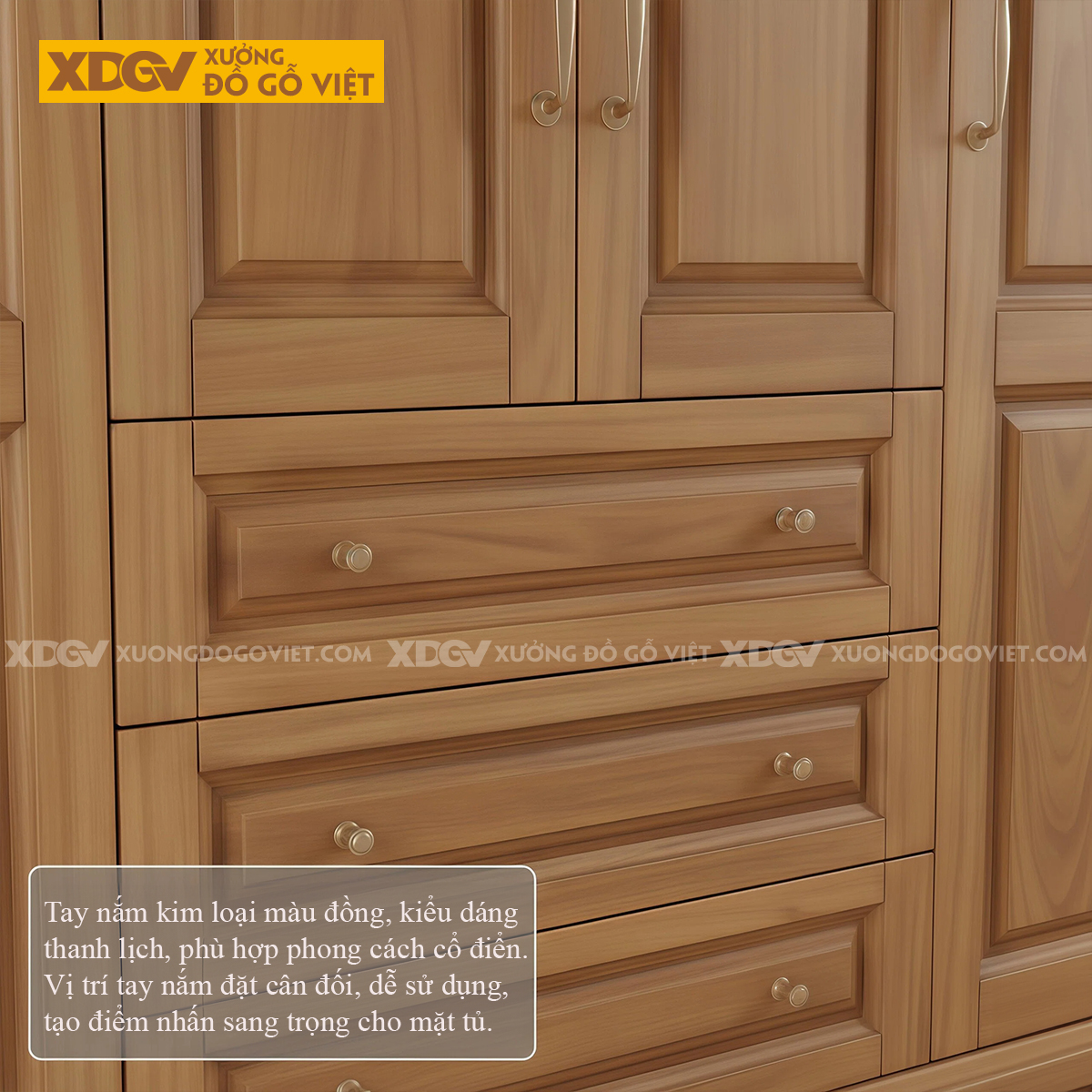 Tủ Quần Áo Phòng Ngủ Gỗ Gõ Đỏ Chân Tiện Cánh Pano Uốn Lượn