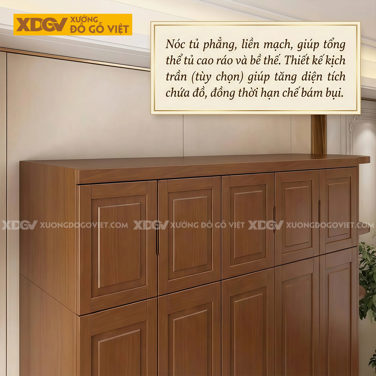 Tủ Quần Áo Phòng Ngủ Gỗ Gõ Đỏ Tay Nắm Âm Độc Đáo Khung Pano