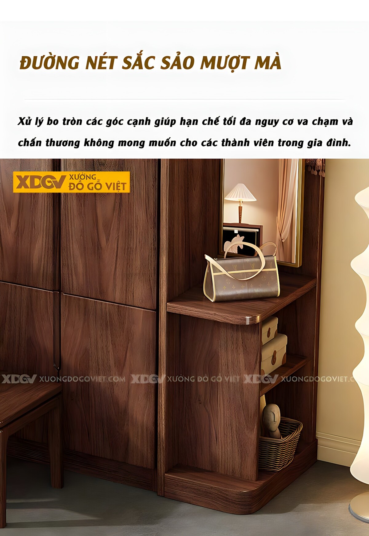 Tủ Quần Áo Veneer Gỗ Óc Chó Hiện Đại 5 Cánh Tích Hợp Kệ Bên