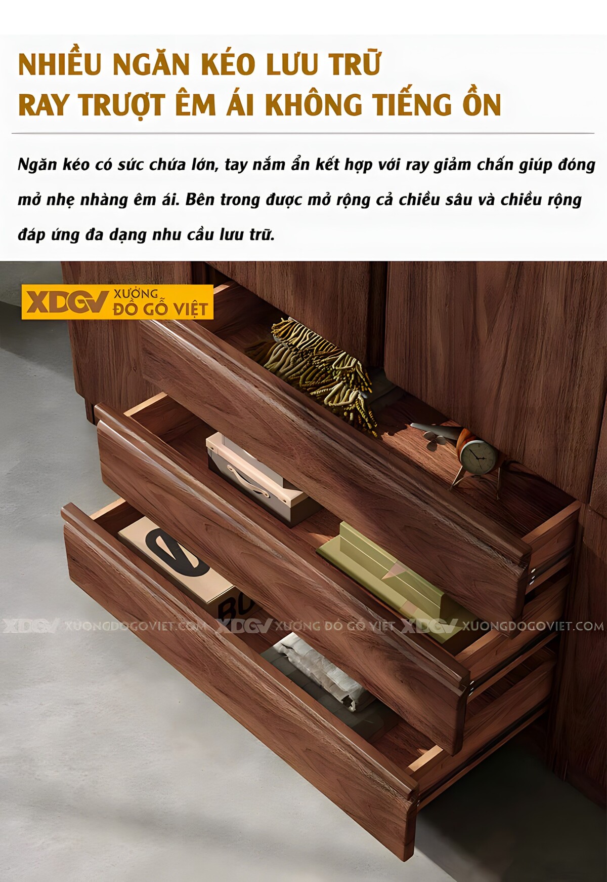 Tủ Quần Áo Veneer Gỗ Óc Chó Hiện Đại 5 Cánh Tích Hợp Kệ Bên