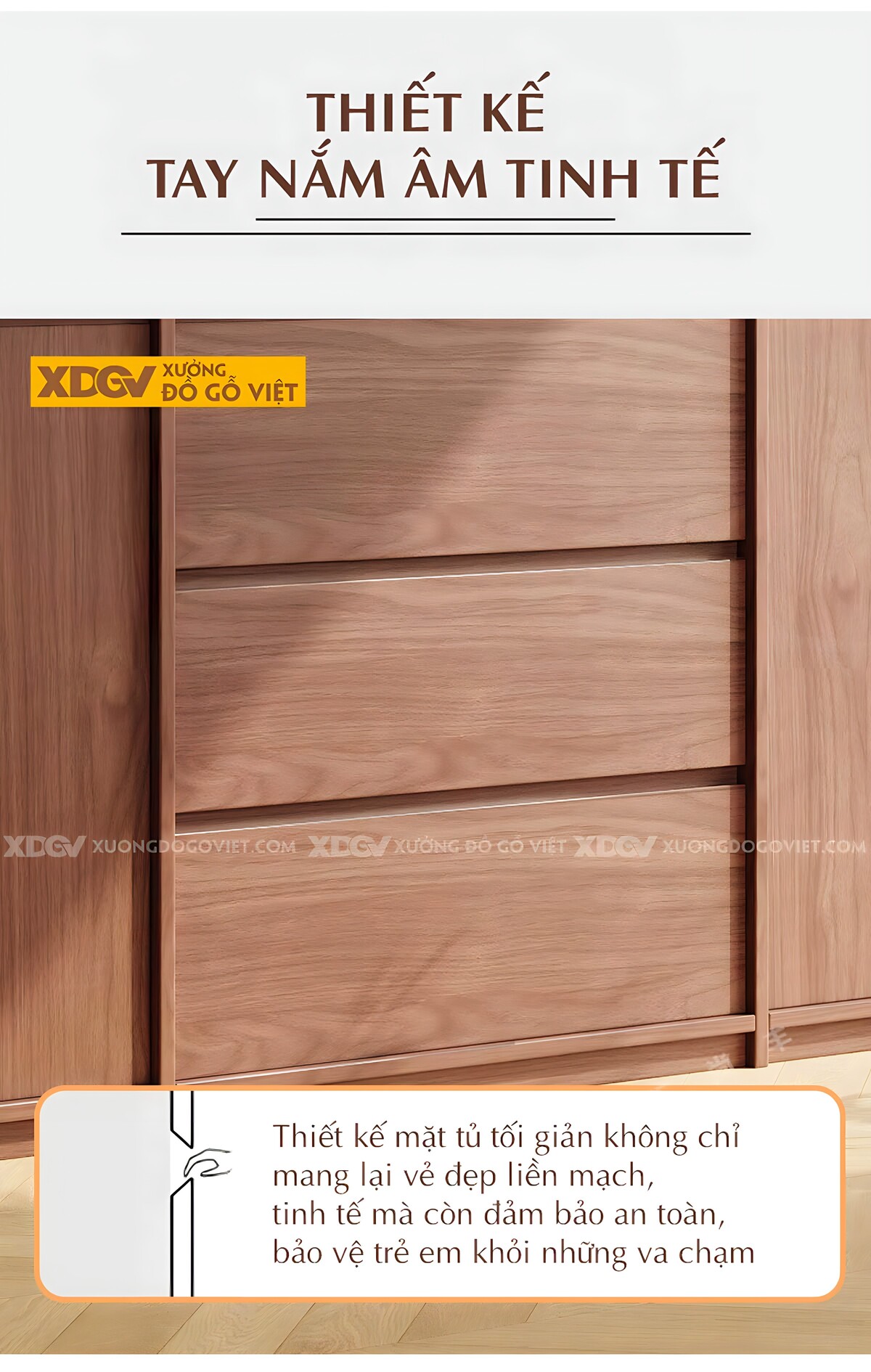 Tủ Quần Áo Veneer Óc Chó Sát Trần Hiện Đại Tối Giản Tay Âm