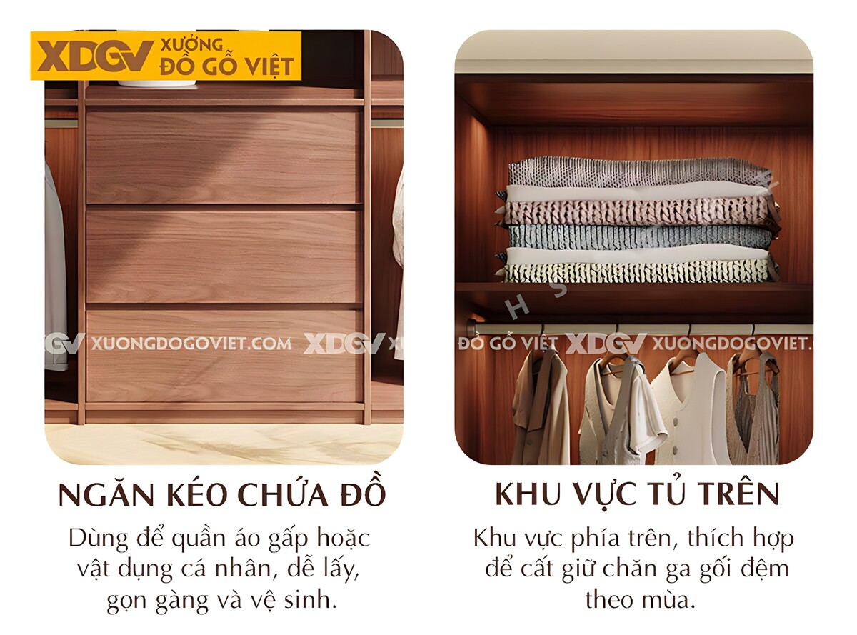 Tủ Quần Áo Veneer Óc Chó Sát Trần Hiện Đại Tối Giản Tay Âm