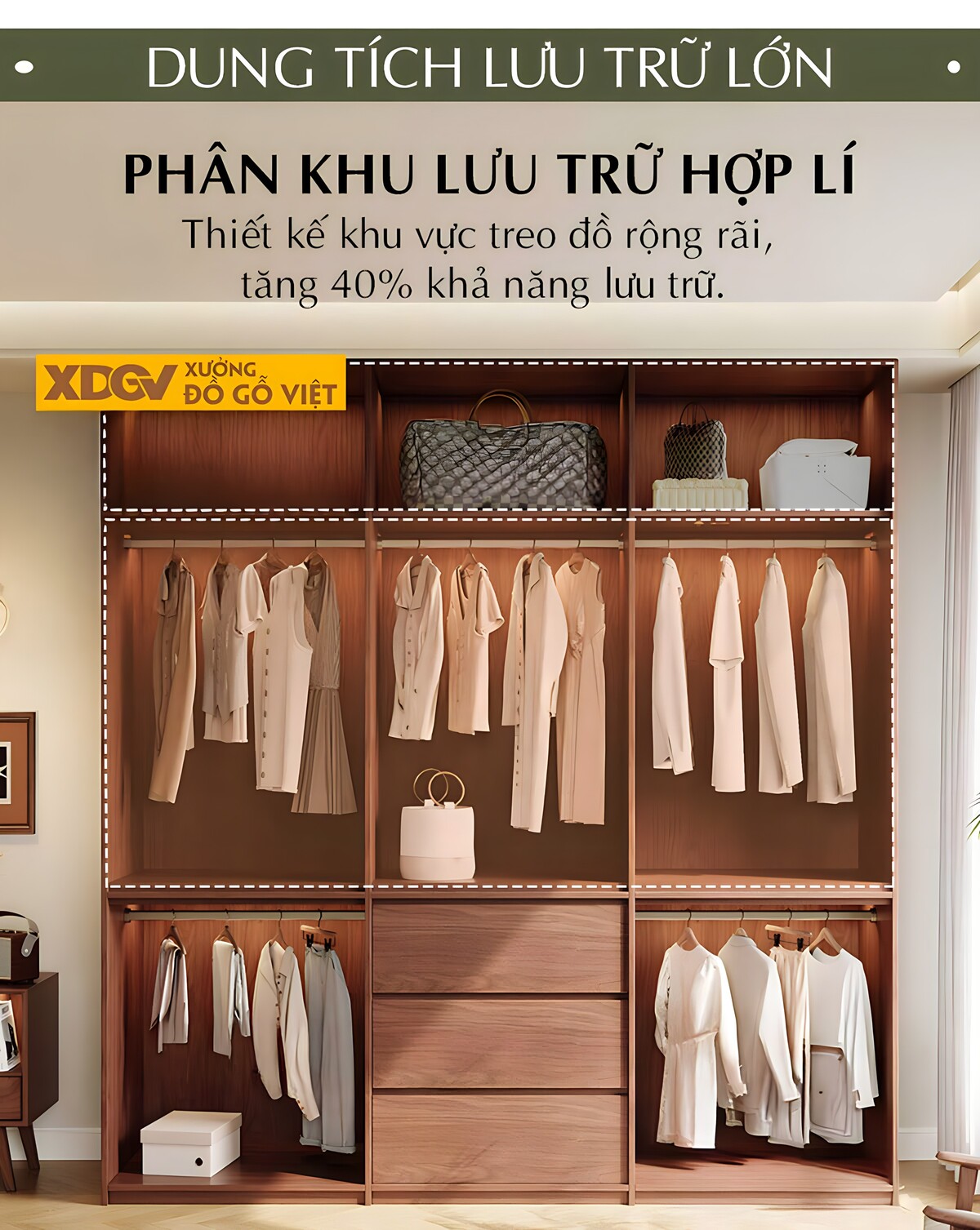 Tủ Quần Áo Veneer Óc Chó Sát Trần Hiện Đại Tối Giản Tay Âm