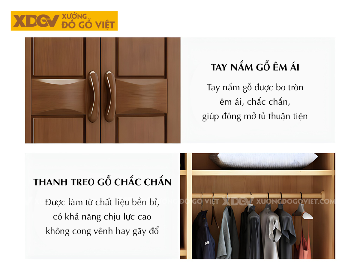 Tủ Quần Áo Xoan Đào Cánh Khung Pano Đối Xứng Họa Tiết Đẹp