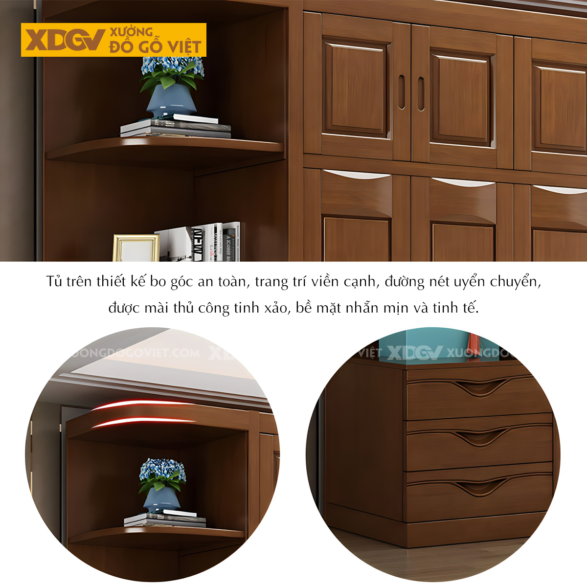 Tủ Quần Áo Xoan Đào Cánh Khung Pano Đối Xứng Họa Tiết Đẹp