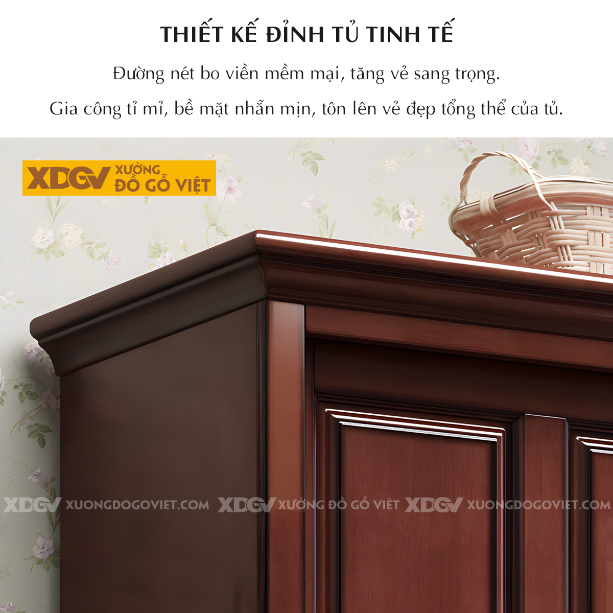 Tủ Quần Áo Xoan Tân Cổ Điển 2 Cánh Cửa Lùa Có Ngăn Kéo Dưới