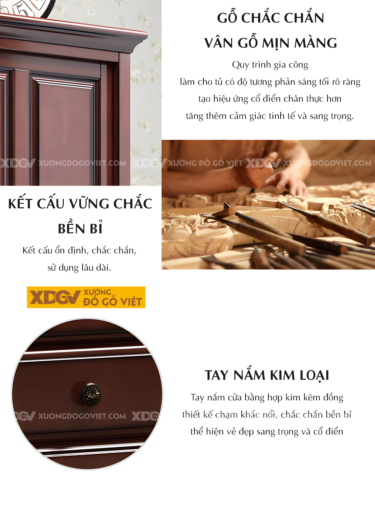 Tủ Quần Áo Xoan Tân Cổ Điển 2 Cánh Cửa Lùa Có Ngăn Kéo Dưới