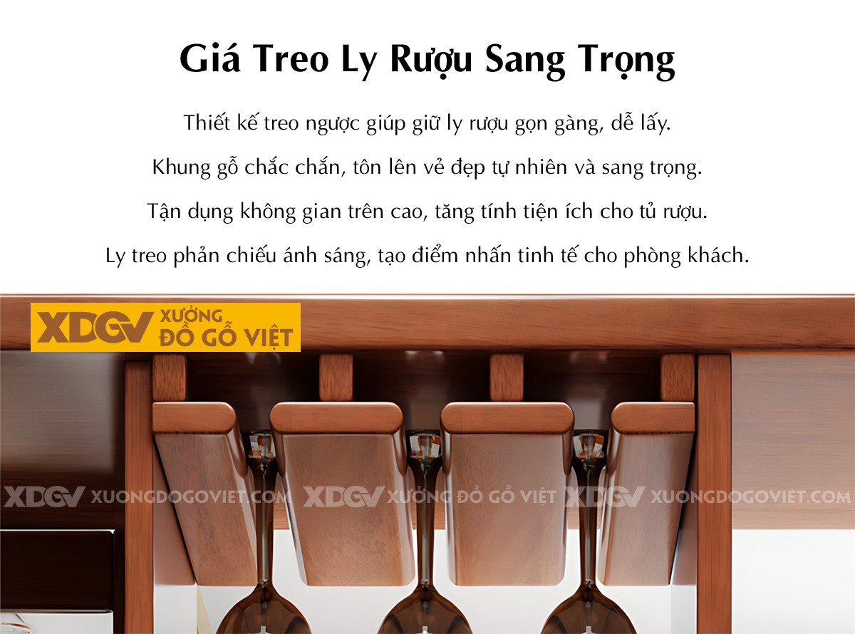 Tủ Rượu Gỗ Cao Su Hiện Đại Thiết Kế Giá Treo Ly Sang Trọng