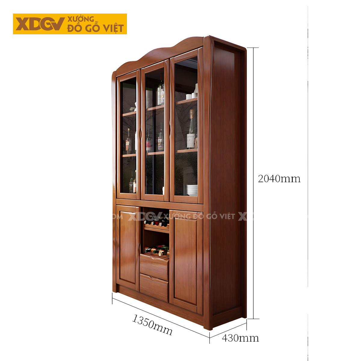 Tủ Rượu Gỗ Cao Su Hiện Đại Thiết Kế Giá Treo Ly Sang Trọng