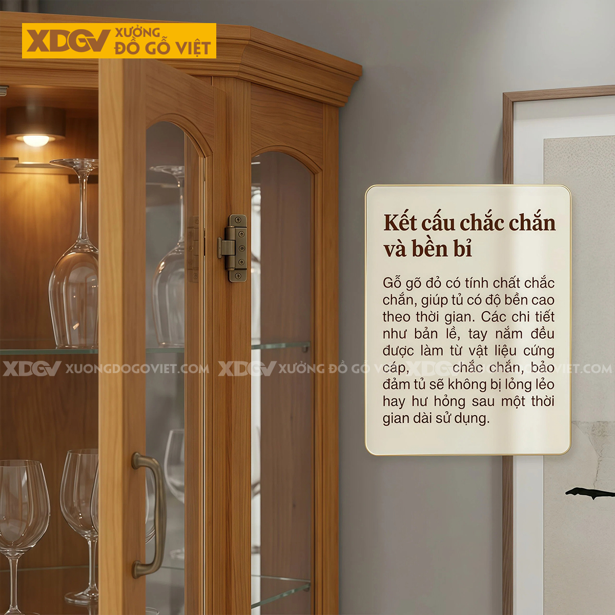 Tủ Rượu Gỗ Gõ Đỏ Cánh Vòm Thanh Lịch Cấu Trúc Đa Giác Ôm Góc