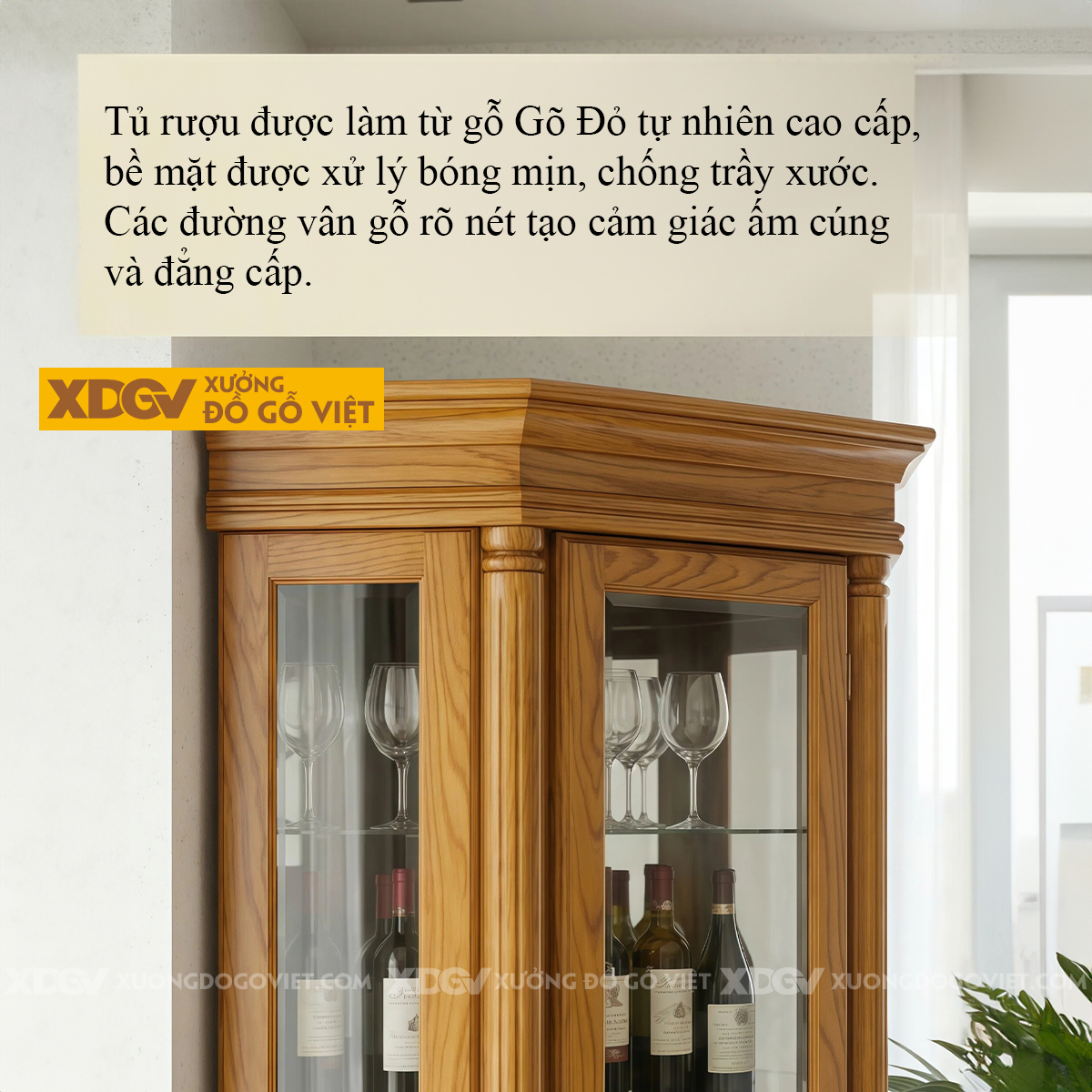 Tủ Rượu Gỗ Gõ Đỏ Tân Cổ Điển Ôm Góc Cấu Trúc Đa Giác Độc Đáo