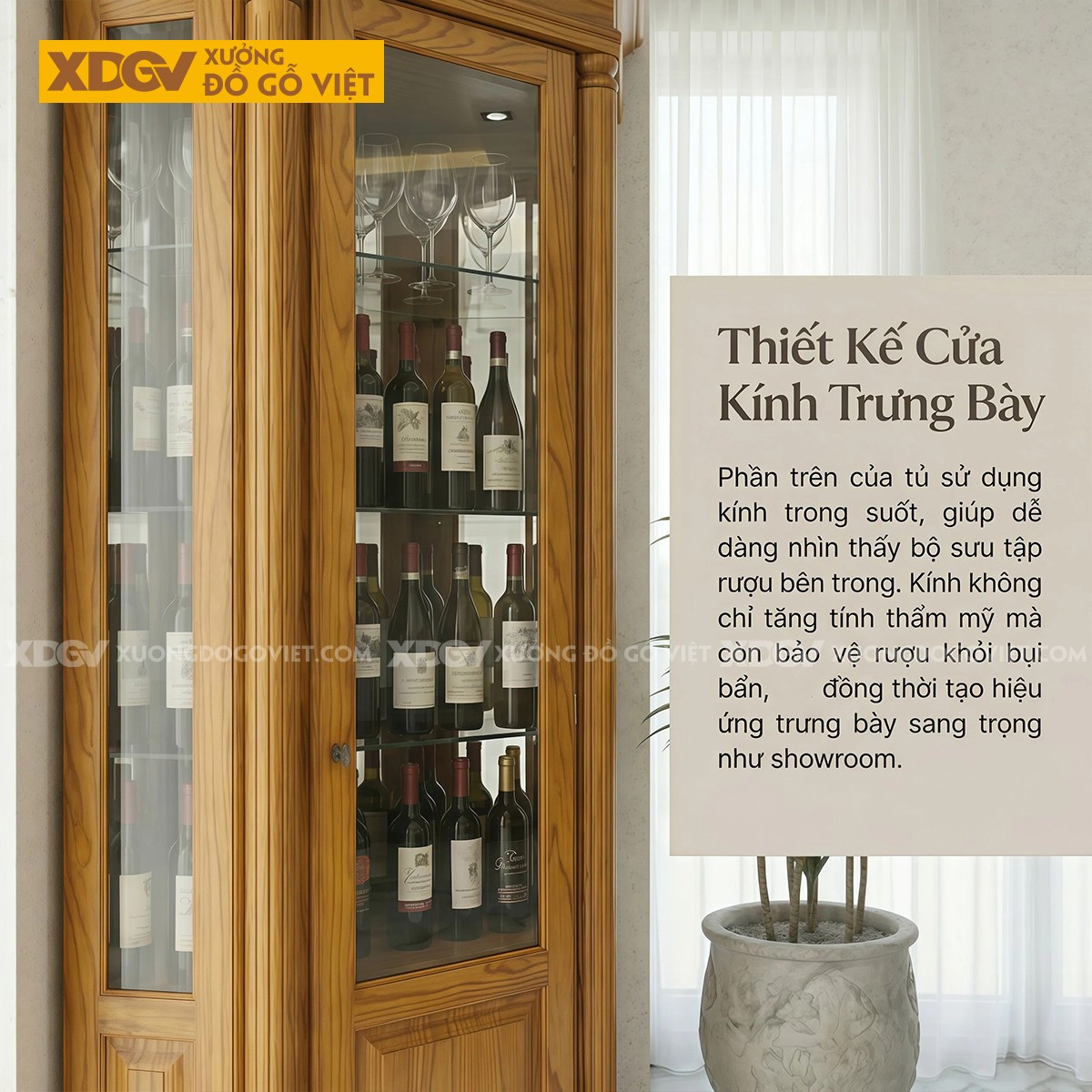 Tủ Rượu Gỗ Gõ Đỏ Tân Cổ Điển Ôm Góc Cấu Trúc Đa Giác Độc Đáo
