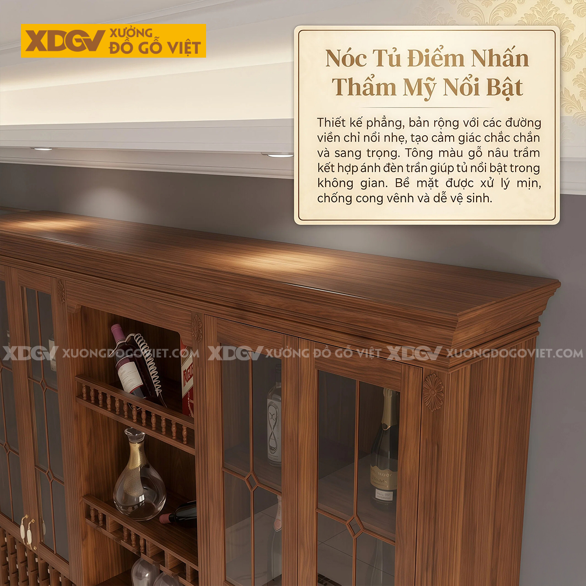 Tủ Rượu Gỗ Gõ Đỏ Thiết Kế Đối Xứng Kèm Ngăn Kéo Trung Tâm