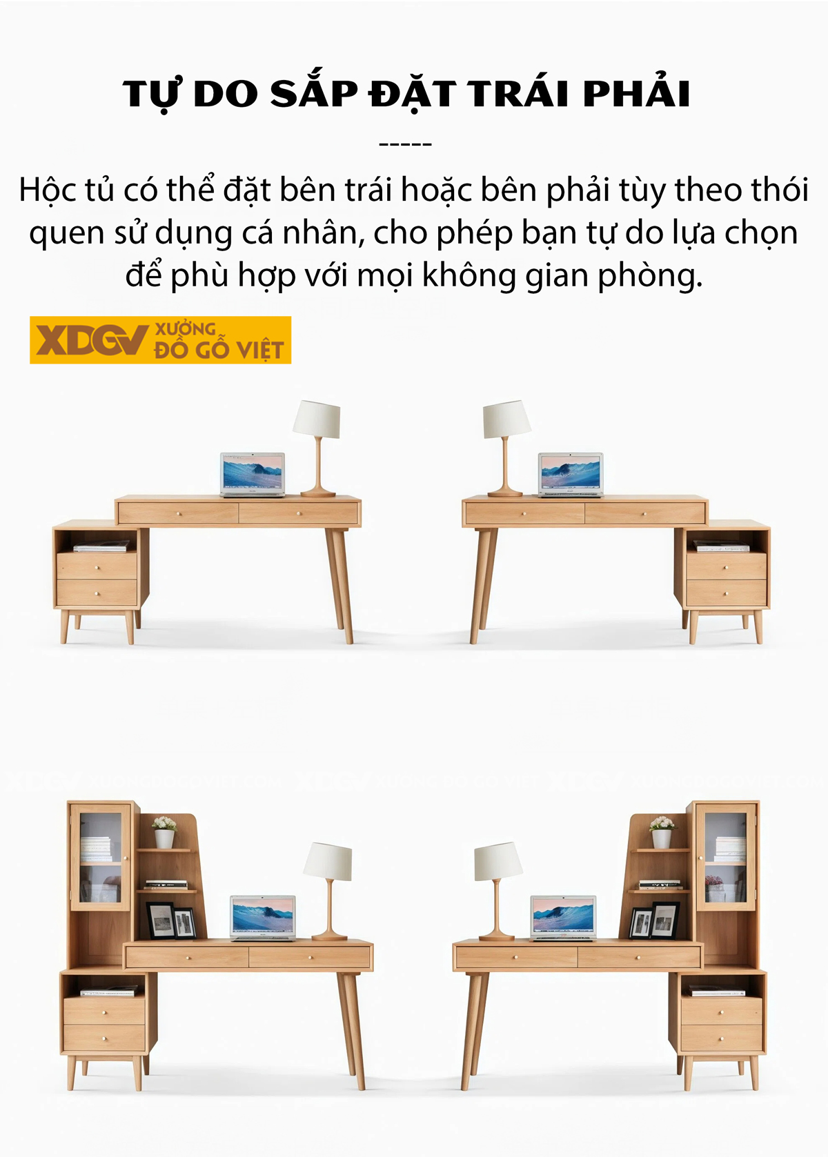 Tủ Sách Hồ Sơ Kết Hợp Bàn Làm Việc 2 Ngăn Kéo Gỗ Sồi Mỹ