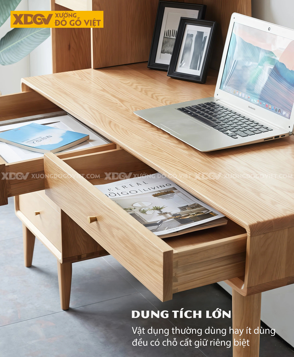 Tủ Sách Hồ Sơ Kết Hợp Bàn Làm Việc 2 Ngăn Kéo Gỗ Sồi Mỹ