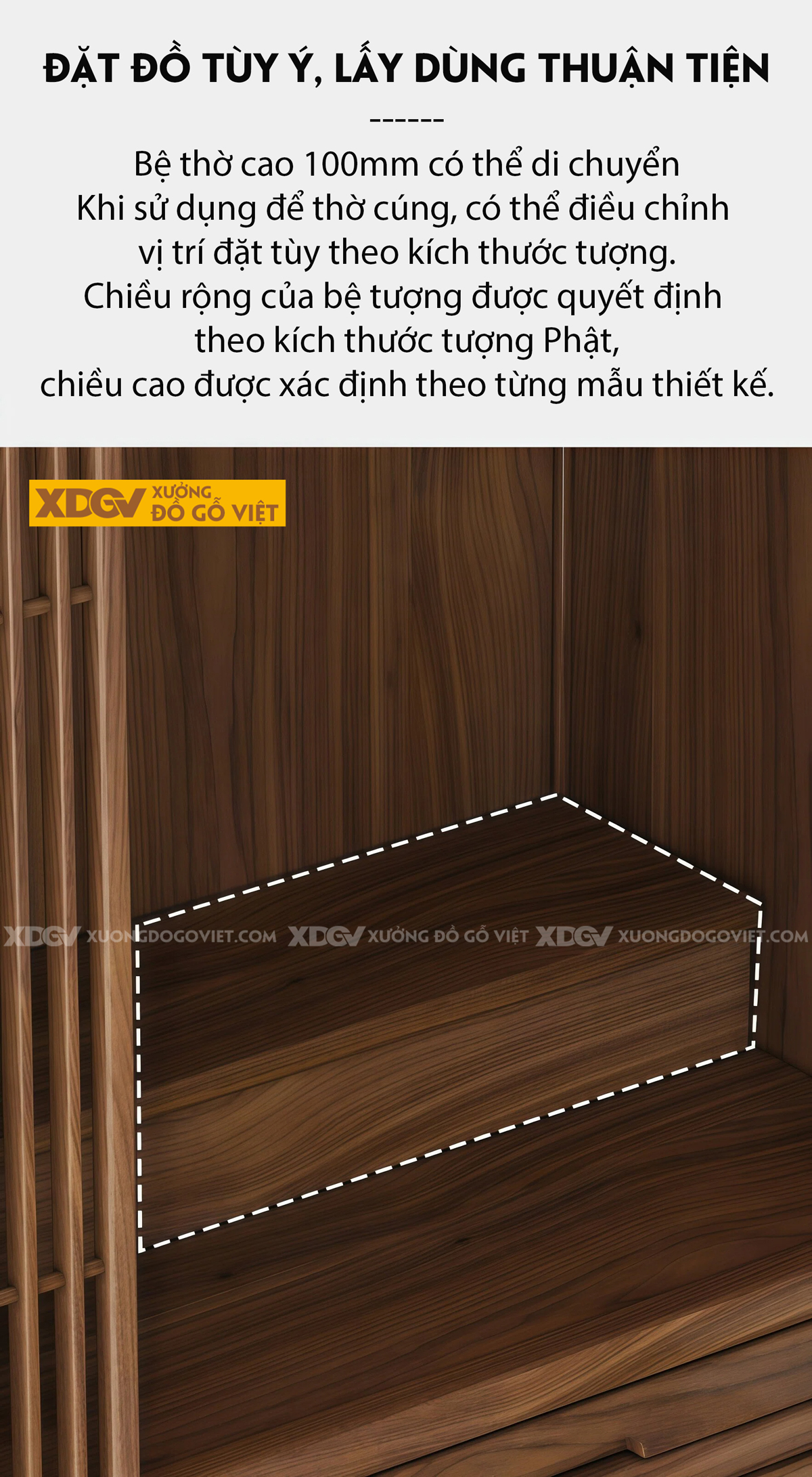 Tủ Thờ Gỗ Óc Chó Dáng Cao Thon Phối Tủ Cánh Nan Khay Kéo